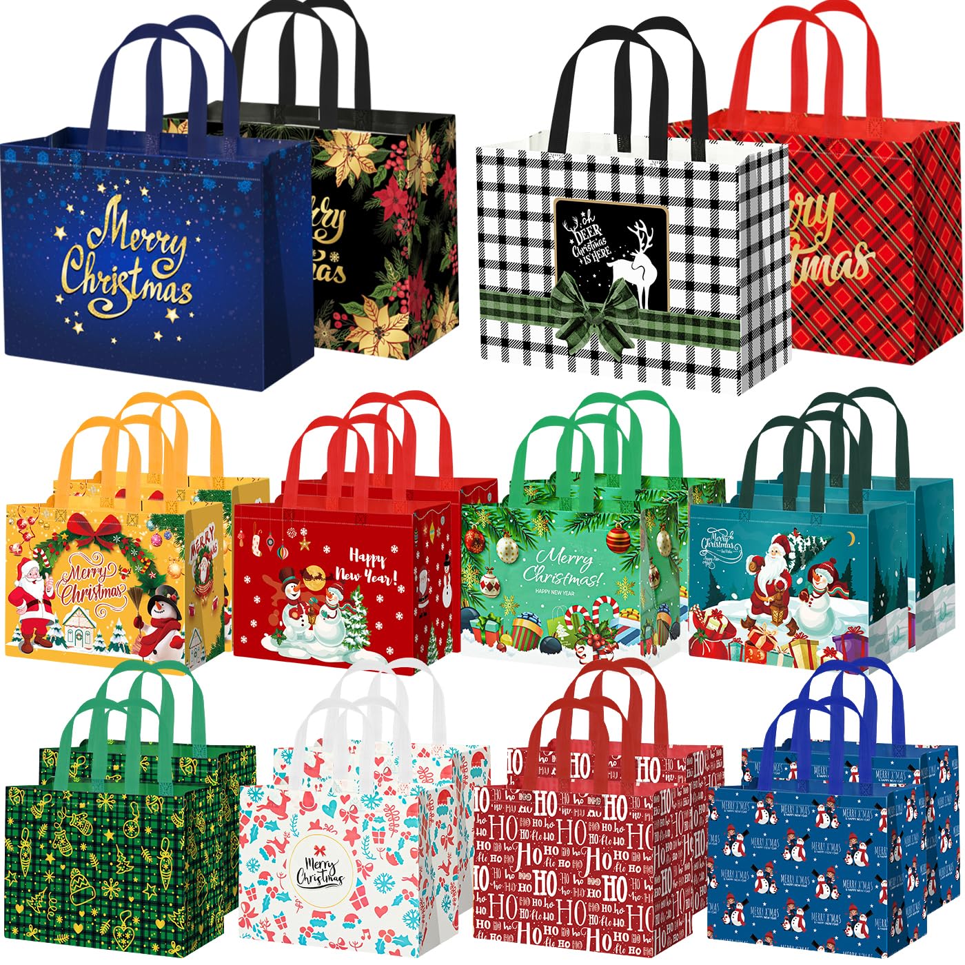 WLUSEAXI 20Pack Christmas Gift Bags Assorted Sizes,Reusable Christmas Tote Bags with Handles,Including 4 Extra Large,16 Large Christmas Bags for Gifts Wrapping for Xmas Holiday Party Favor