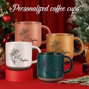 Personalized Ceramic Coffee Mug for Women: Custom Birth Flower Mug with Name & Text for Grandma Wife Mom Sister - Gifts for Grandparents' Day Christmas Birthday Mother’ Day