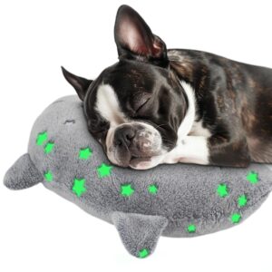 pomesea dog calming pillow glow in the dark, soft u-shaped pet pillows for dogs & cats, machine washable, dog neck pillow, joint relief, better sleep (large, gray)