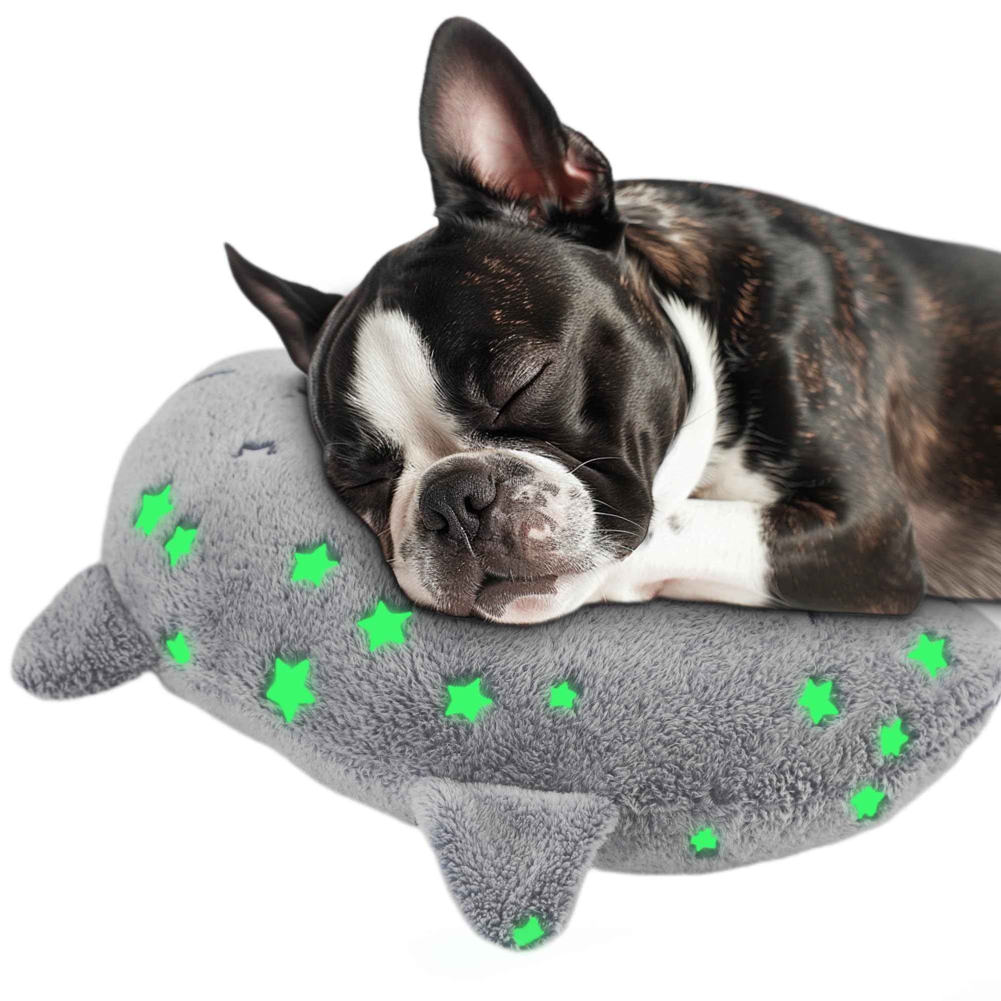 POMESEA Dog Calming Pillow Glow in The Dark, Soft U-Shaped Pet Pillows for Dogs & Cats, Machine Washable, Dog Neck Pillow, Joint Relief, Better Sleep (Large, Gray)