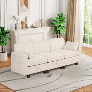 winlice oversized 3 seats sofa couch, modular sectional sofa with storage space for apartments, living room and commercial space, beige