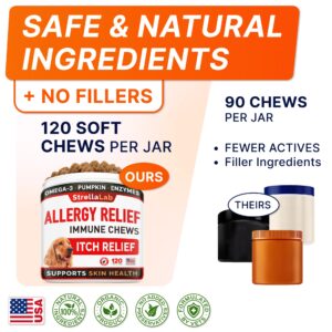 Allergy Relief + Probiotics Dogs Bundle - Itchy Skin Treatment + Digestive Enzymes - Omega 3 & Pumpkin + Prebiotics - Dogs Itching & Licking Treats + Improve Digestion - 240 Chews - Made in USA