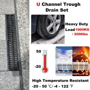 Channel Drain for Pavers 16 12 8 6 4 Inch Wide, Heavy Duty Driveway Trench Drain with Resin Grate, Patio Deck Yard Water Drain Channel Indoor Bath Kitchen Drainage System(100x15x15cm/39.4x5.9x5.9in)