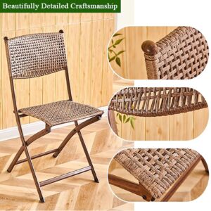 SUZEPER Rattan Folding Chair with Backrest,Dining Chair,Outdoor Patio Folding Chairs,Wicker Foldable Chairs for Outside,Lawn Balcony Poolside Backyard Bistro(Seat Height 15.7", Brown)