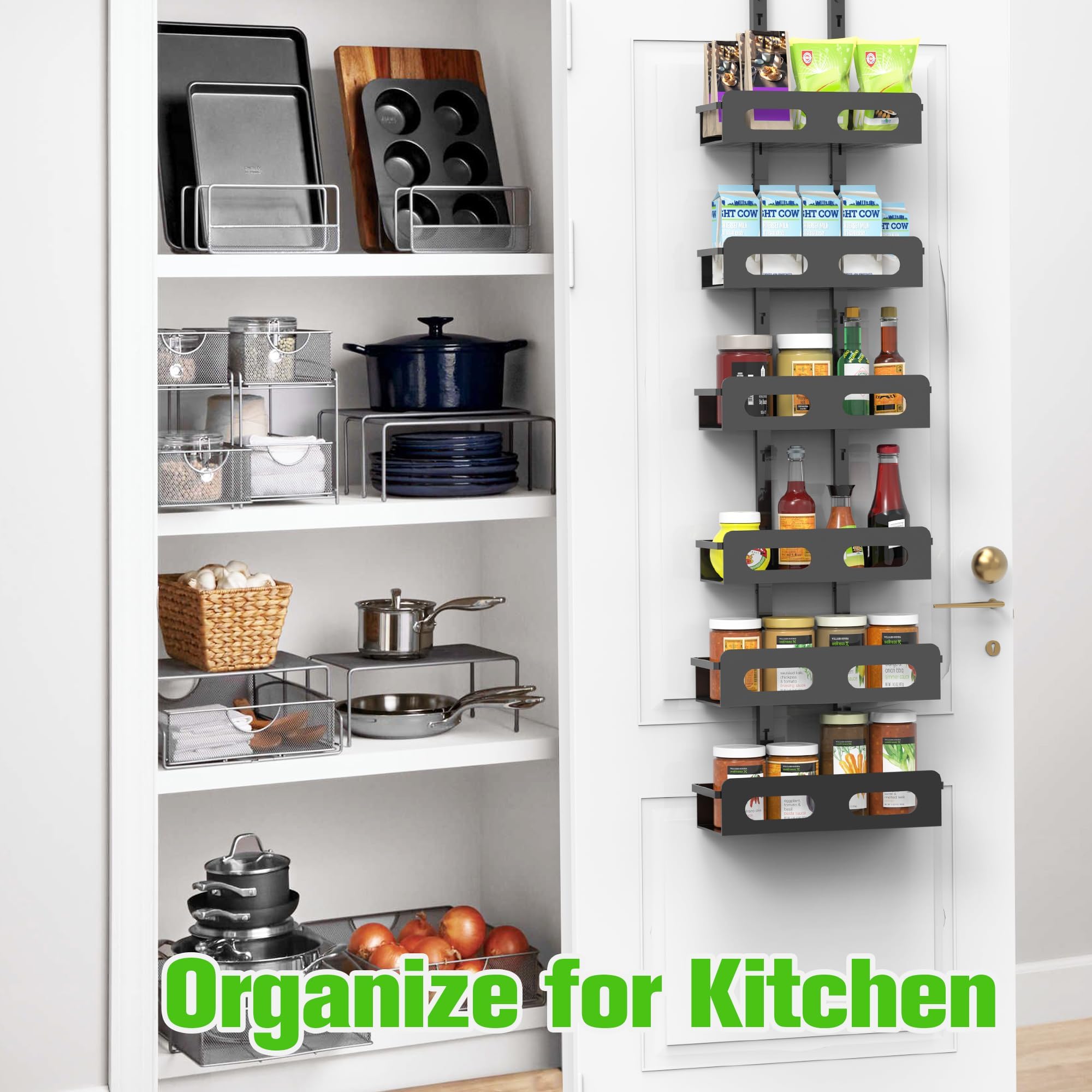 GONAT 6 Tier Shower Caddy Organizer, Over The Door Storage Hanger,Shower Shelves Rack with Door Hook, Bathroom Storage Hanger and Organizer, Cabinet Spice Storage Hanger (6 * 6' Wide Bakets, Black)