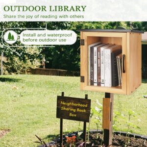 Exttlliy Outdoor Library Outdoor Book Box Storage Small Wooden Cabinet Little Literature Box for Neighborhoods Community and Schools Sharing Books, Flyers, Newspapers, Food and Art (A)