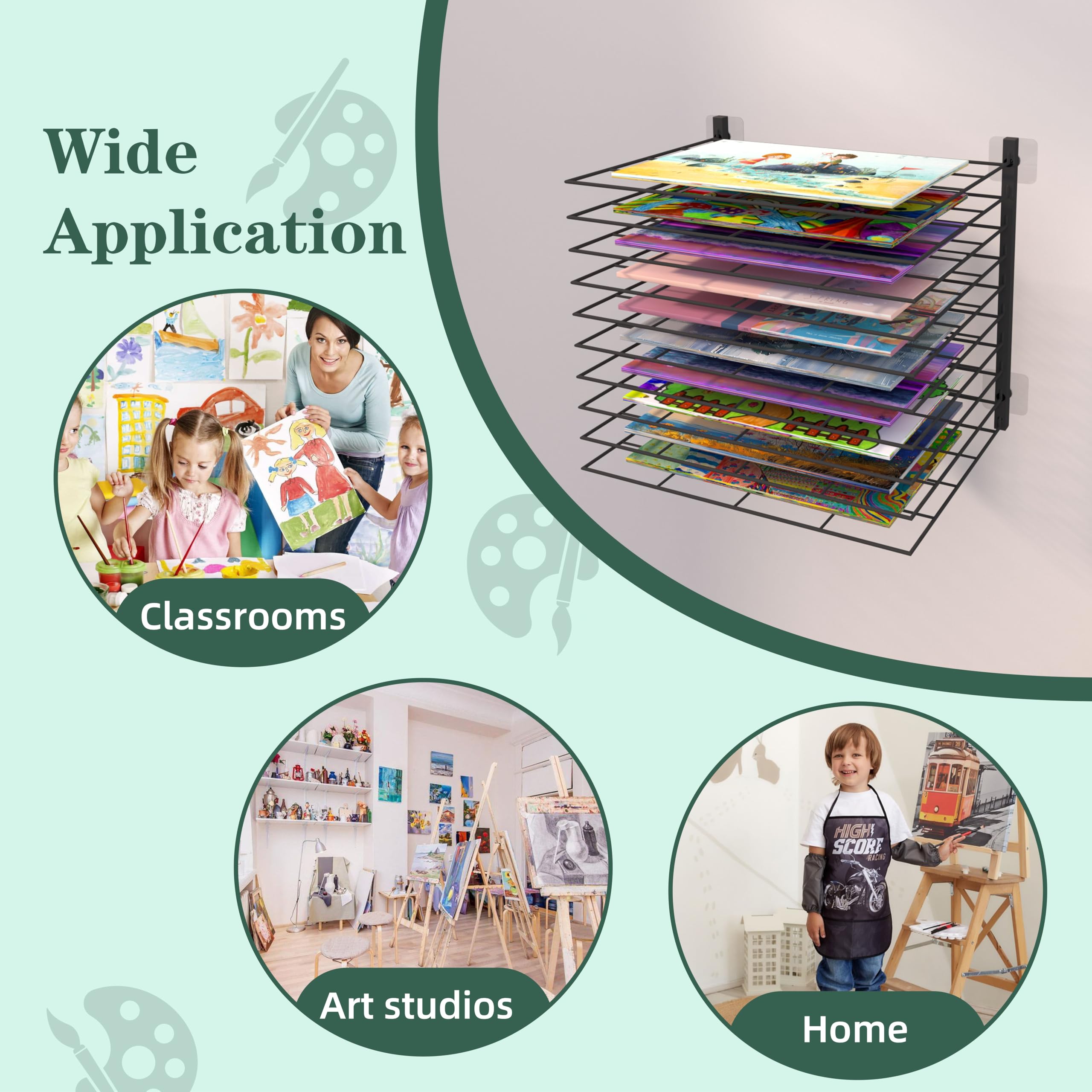 Art Drying Rack,Art Drying Rack for Classroom,no Drill Wall & fit All Walls Paint Drying Rack,10 Removable Shelves 1.57" Apart Art Storage Rack,Painting Drying Rack for Classroom,Art Studios,Schools