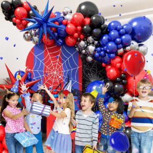 134PCS Black Red and Blue Balloons Arch Garland Kit, Spider Theme Balloon Arch for Men with Foil Balloons for Baby Shower Spider Theme Birthday Party Decorations