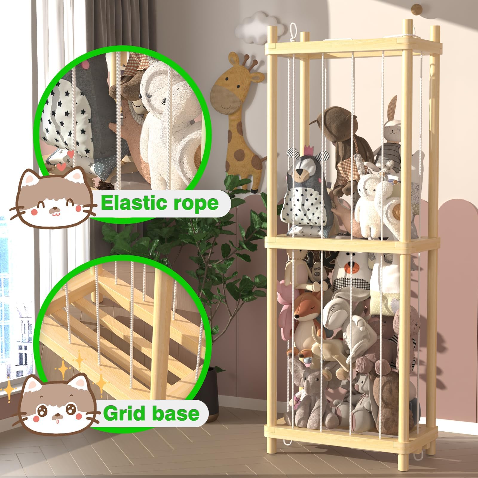 Stuffed Animal Zoo, Wooden Stuffed Animal Cage for Kids, Stuffed Animal Zoo Storage for Plus Toys, Large Stuffed Animal Storage Zoo, Stuffed Animal Zoo Storage Cage for Playroom, Bedroom, Nursery Room