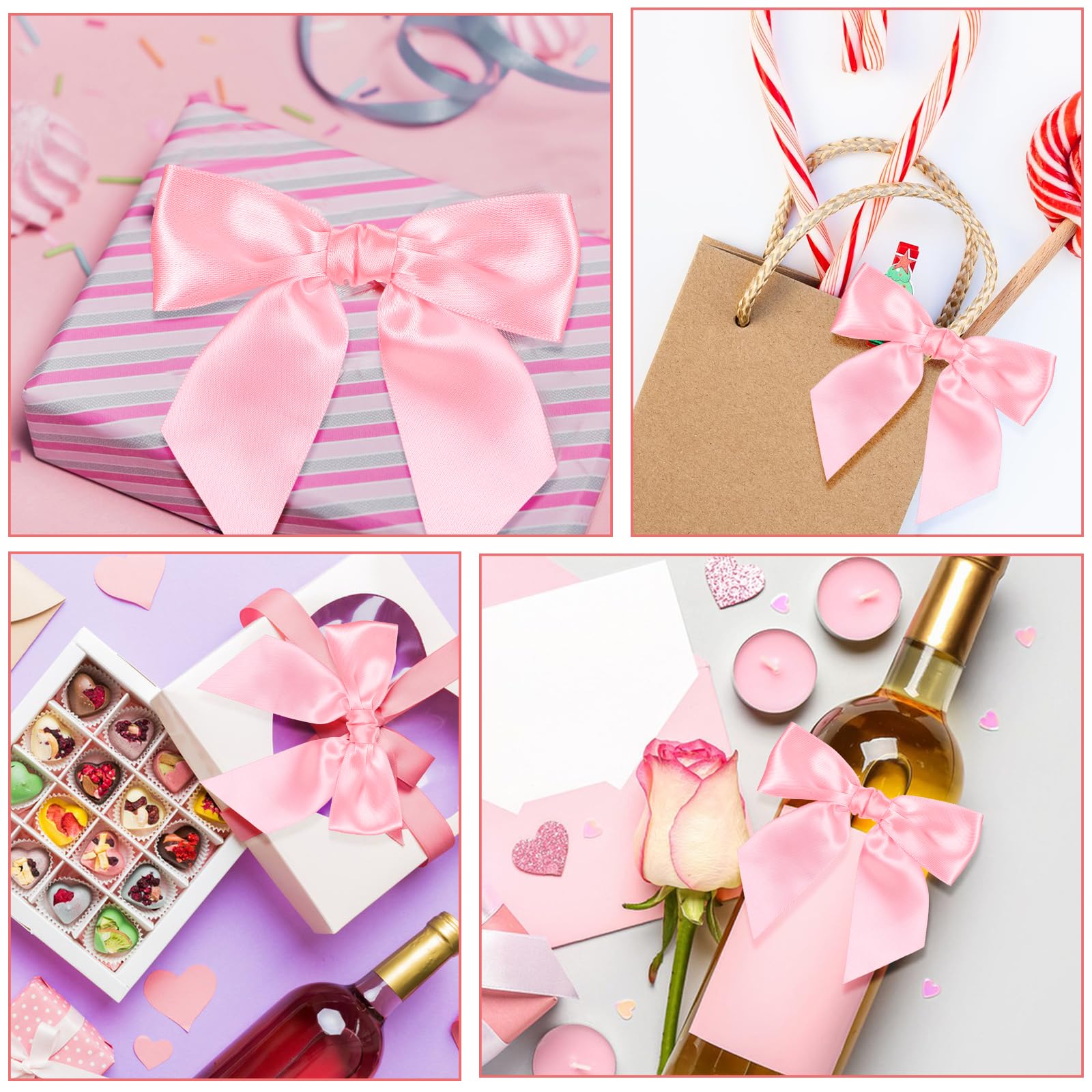 20Pcs Pink Bows for Crafts 4.5" Pre-Tied Twist Tie Bows for Baby Shower Satin Ribbon Bowknot for Wrapping Gift Birthday Treat Bags