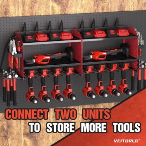 Veitorld Power Tool Organizer with Charging Station, 4 Drill Holders, Heavy Duty Modular Wall Mount Rack for Garage & Shed Organization, Tool Storage Organizer, Gifts for Men Dad Husband Christmas