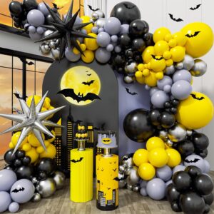 127pcs black yellow and silver balloons arch garland kit, bat theme balloon arch for men with foil balloons for baby shower bat theme birthday party decorations