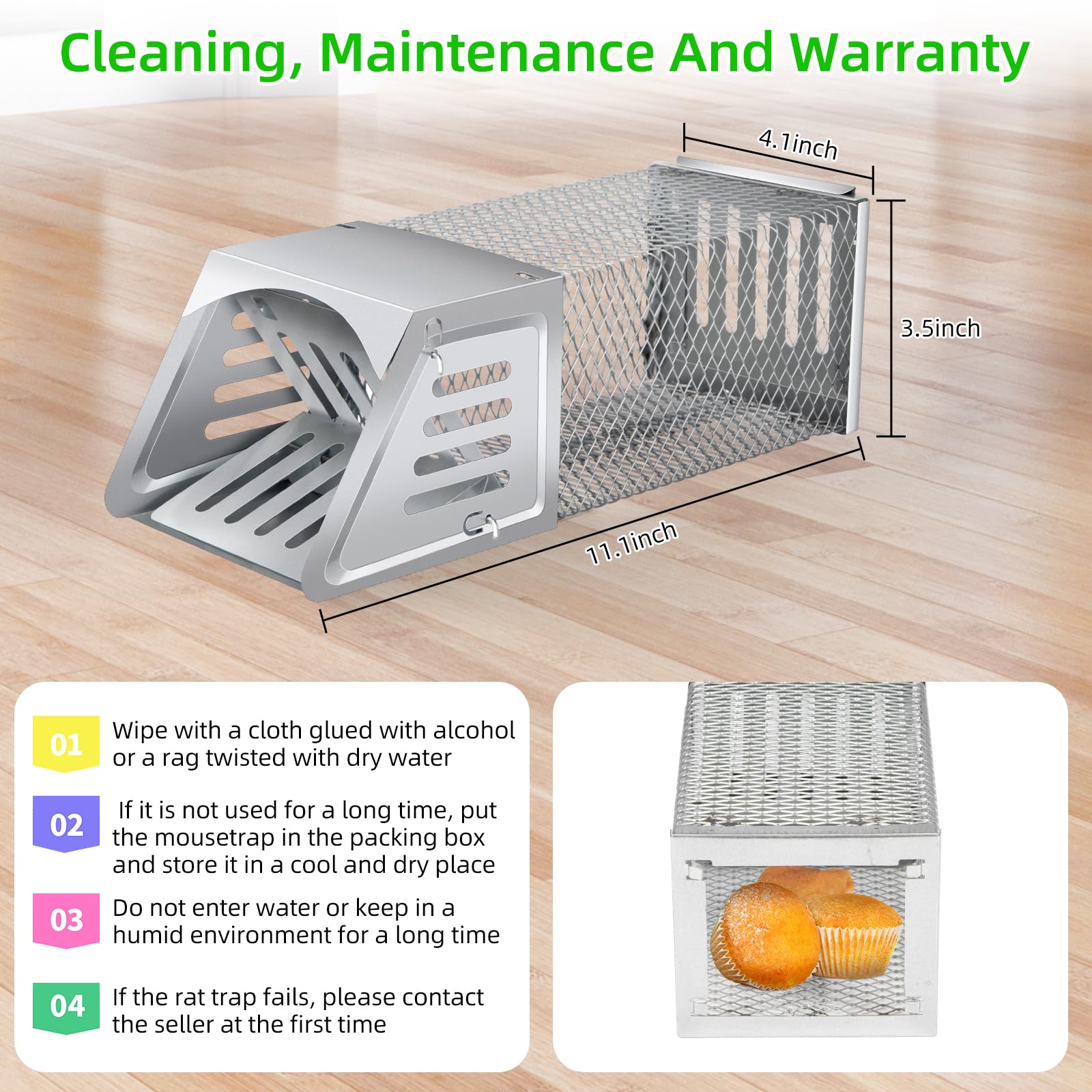 2024 Humane Rat Trap Outdoor Chipmunk Rodent Trap Humane Mouse Trap Indoor Squirrel Trap,Metal Humane Rat Mouse Live Cage Trap,Sensitive Pedal Trigger,Live Animal Trap for Rodents,Mice,Moles,Voles