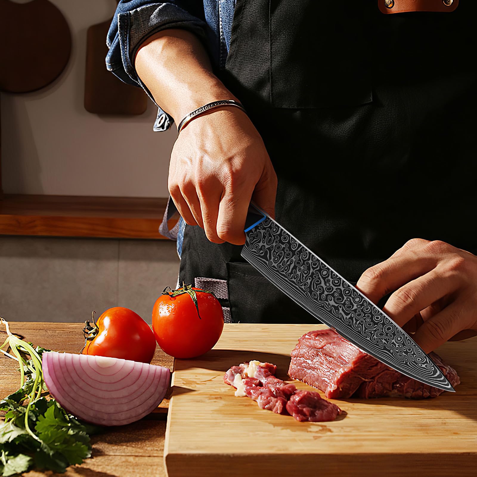 FINTISO Chef Knife 8 inch, 67-Layer Japanese Damascus Steel Kitchen Knife, Sharp Knife with G10 Handle, Professional Cooking Knife for Home and Kitchen