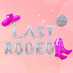 decorit last rodeo bachelorette balloon set, with let’s go girls western cowgirl hat, boots, and disco ball, bride to be accessory, bridal shower party favor, nashville bride, engagement, wedding