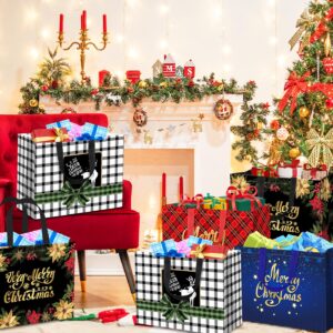 12Pack Extra Large Christmas Gift Bags, 16.5"×12.6"×7.2" Reusable Non-Woven Christmas Tote Bags with Handles, Multifunctional Holiday Gift Bags for Christmas Presents, Party Favors, Groceries, and Goodies