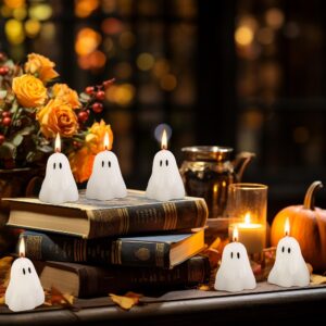 EBaokuup 6 PCS 2'' X 1.6'' Halloween Ghost Candles, Ghost Shaped Decor Candles, Fun Face Spooky Burning Candle for Halloween Party Home and Table Decorations