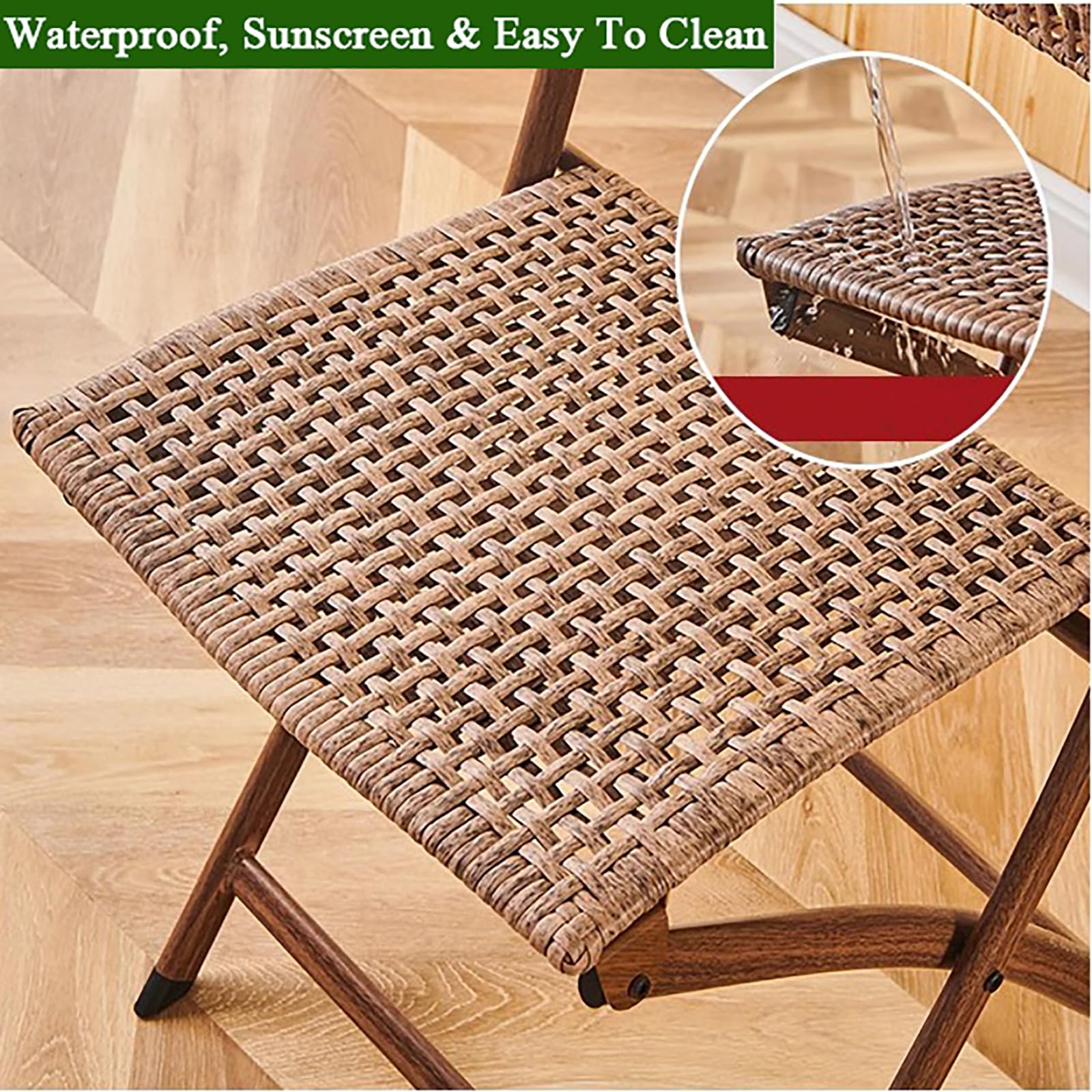 SUZEPER Rattan Folding Chair with Backrest,Dining Chair,Outdoor Patio Folding Chairs,Wicker Foldable Chairs for Outside,Lawn Balcony Poolside Backyard Bistro(Seat Height 15.7", Brown)