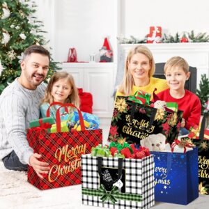 12Pack Extra Large Christmas Gift Bags, 16.5"×12.6"×7.2" Reusable Non-Woven Christmas Tote Bags with Handles, Multifunctional Holiday Gift Bags for Christmas Presents, Party Favors, Groceries, and Goodies