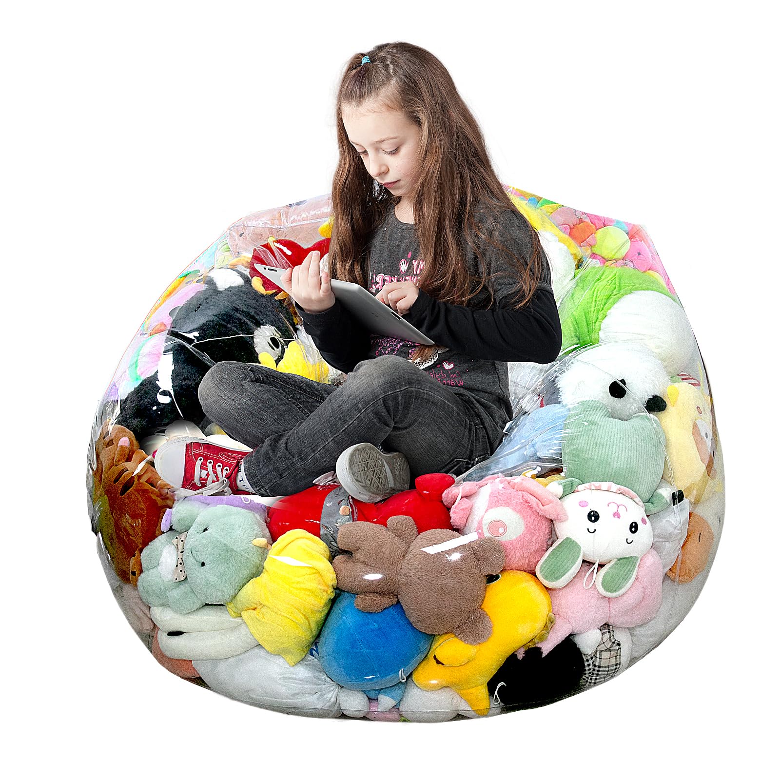 Clear Stuffed Animal Storage Bean Bag Chair Cover for Kids, Extra Large Waterparoof Beanbag Chair Cover with Zipper, PVC Bean Bag Chair for Children Plush Toys Storage & Organizing