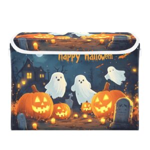 Storage Bins with Lids and Handles,Halloween Background with Pumpkins Ghosts and Cemetary Storage Box Storage Basket with Cover Collapsible Organizer Containers for Home Closet, Shelves