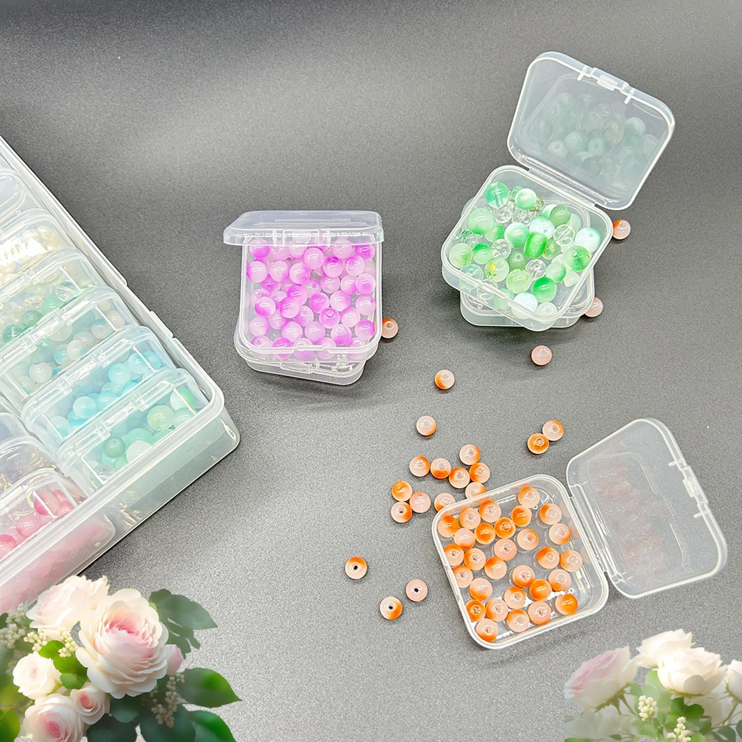 Bead Organizer Box,30Pcs Small Bead Organizers Storage Clear Plastic Bead Containers with Label Sticker for Bracelet Making DIY Jewelry Diamond Art Craft Nails Tackle Seeds Box Organizer