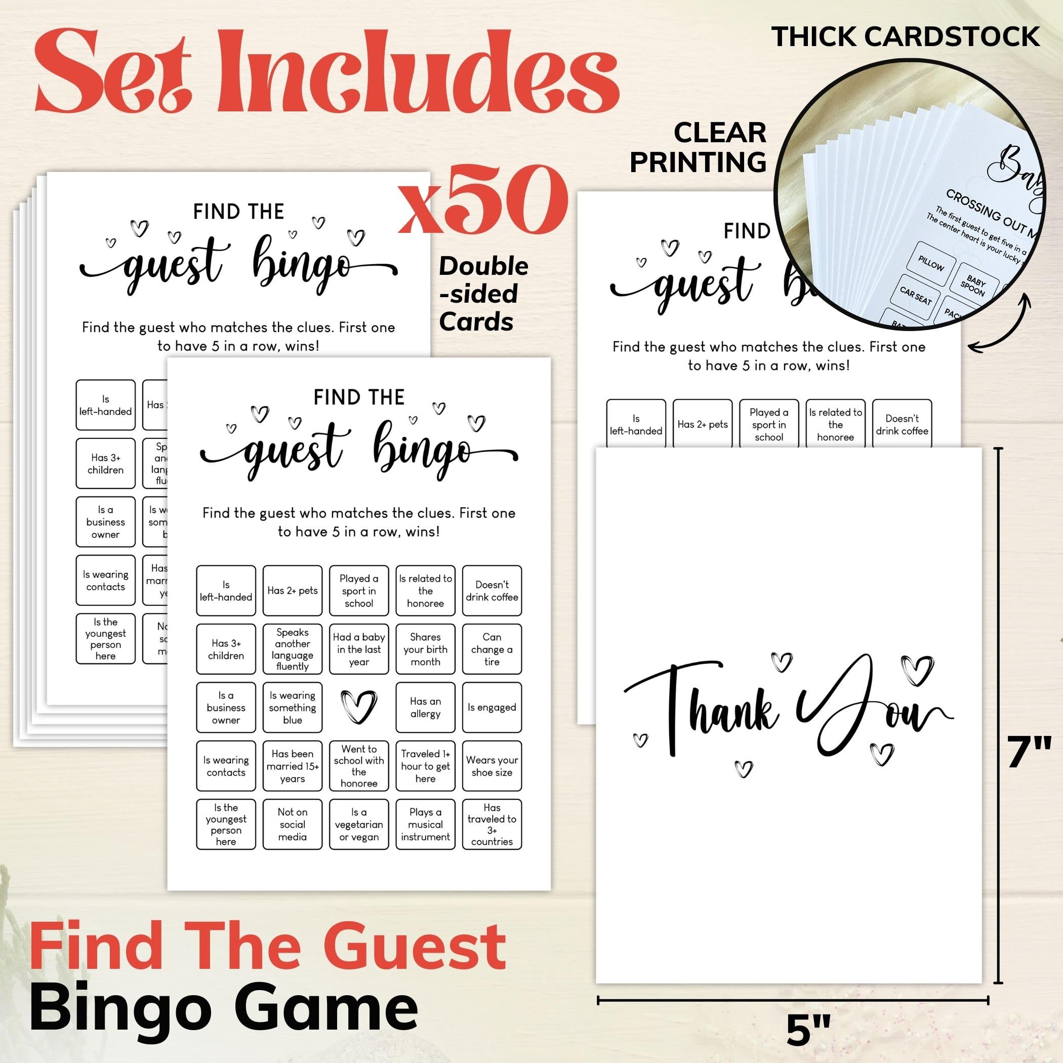 WOODAMORE Find The Guest Bingo Bridal Shower Game - 50 Pcs Find The Guest Baby Shower Game for Rehearsal Dinner, Wedding Shower Games for Guests, Engagement Party Ideas Bridal Shower Decorations