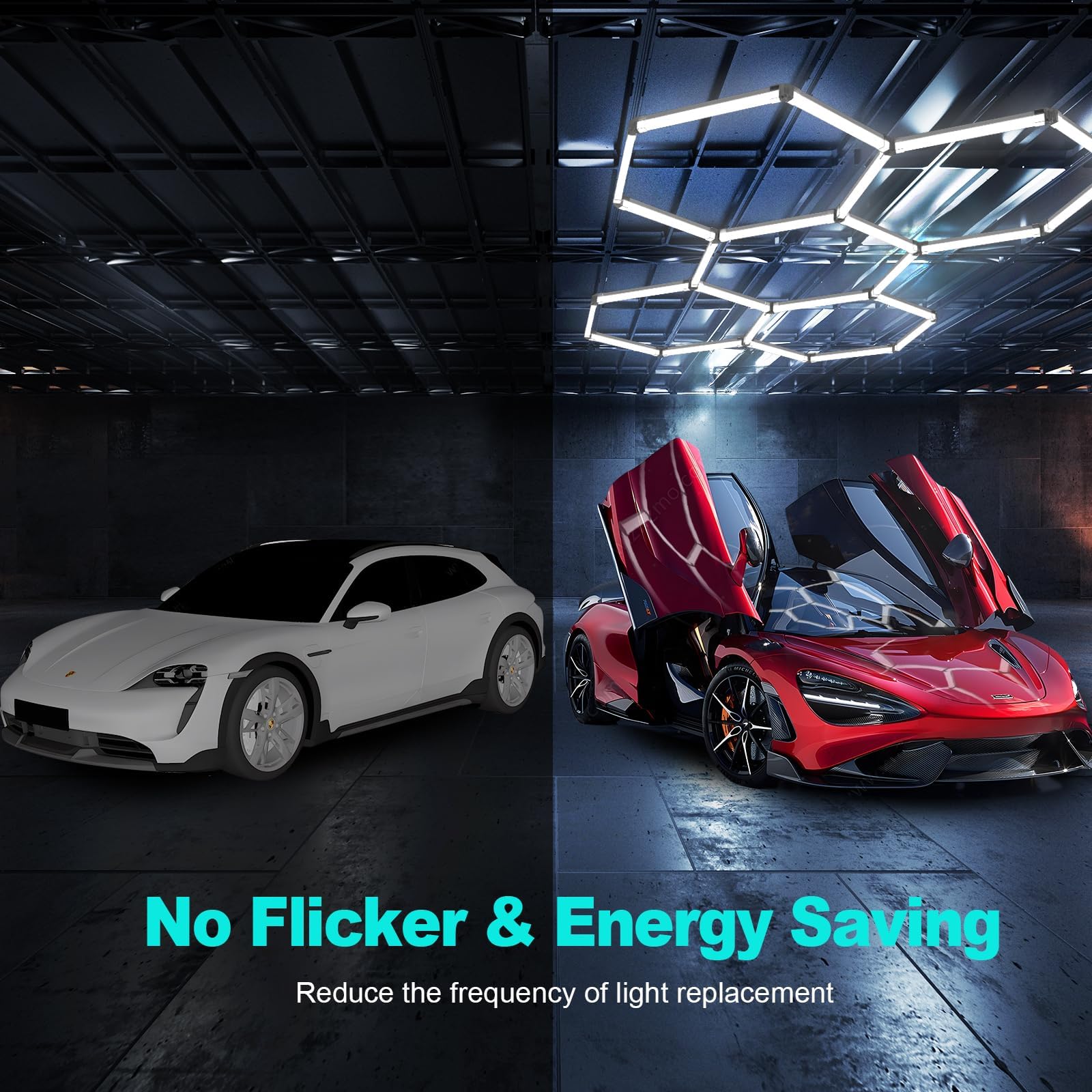 Brivulgent Hexagon LED Lights 5 Grid Garage Car Detailing - Hexagon Ceiling Lights Total Gym, Barber Shop, Workspace - Flicker-Free LED Hex Lights with Wider Coverage