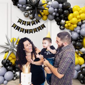 127PCS Black Yellow and Silver Balloons Arch Garland Kit, Bat Theme Balloon Arch for Men with Foil Balloons for Baby Shower Bat Theme Birthday Party Decorations