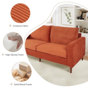 Setawix 82.6 Inch Oversized Loveseat Sofa, Corduroy Upholstered Sleeper Sofa Comfy Modular Couch with Wood Legs, Modern Deep Seat Sectional Couches for Living Room Bedroom Apartment, Orange