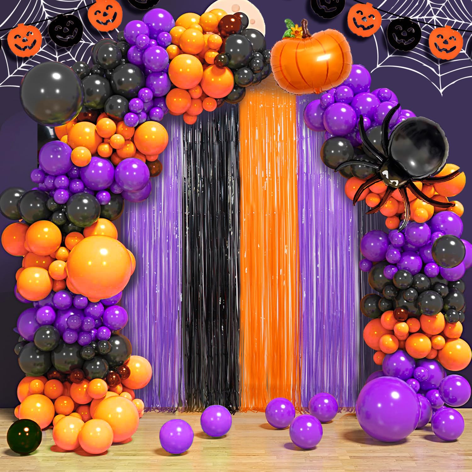 Halloween Party Decoration, 2 Pack Halloween Foil Fringe Curtains, Orange Purple Black Metallic Tinsel Foil Fringe Curtains Photo Streamers Backdrop for Halloween Wall Decor Party Photo Booth Props