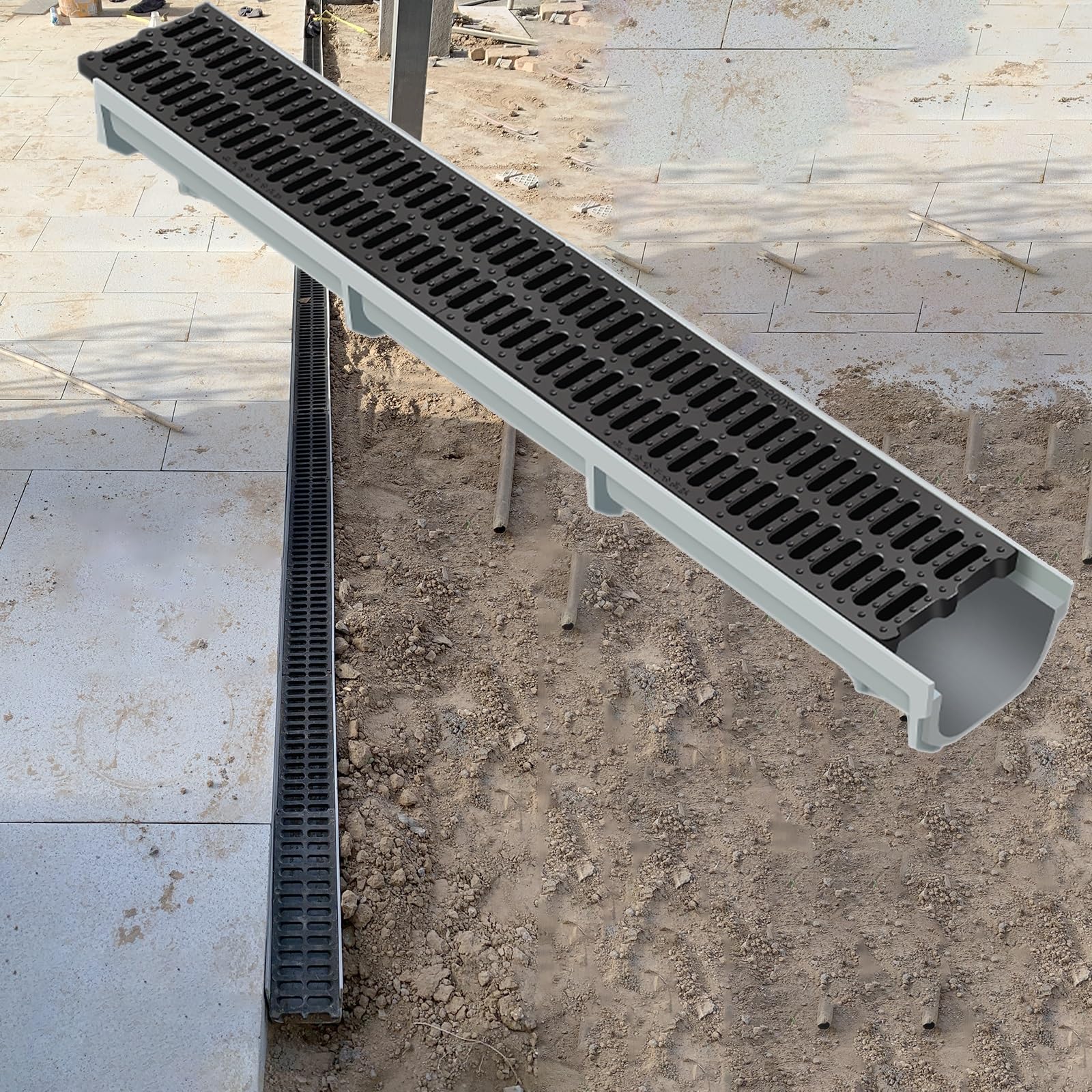 Channel Drain for Pavers 16 12 8 6 4 Inch Wide, Heavy Duty Driveway Trench Drain with Resin Grate, Patio Deck Yard Water Drain Channel Indoor Bath Kitchen Drainage System(100x15x15cm/39.4x5.9x5.9in)