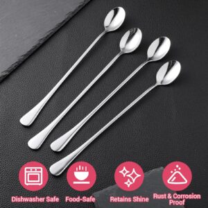 Ouligay 6pcs Long Handle Iced Tea Spoons, 9 Inch Stainless Steel Long Coffee Spoons, Long Cocktail Stirring Spoons, Long Teaspoons Ice Cream Spoon for Stirring Iced Tea Coffee Bar Accessories