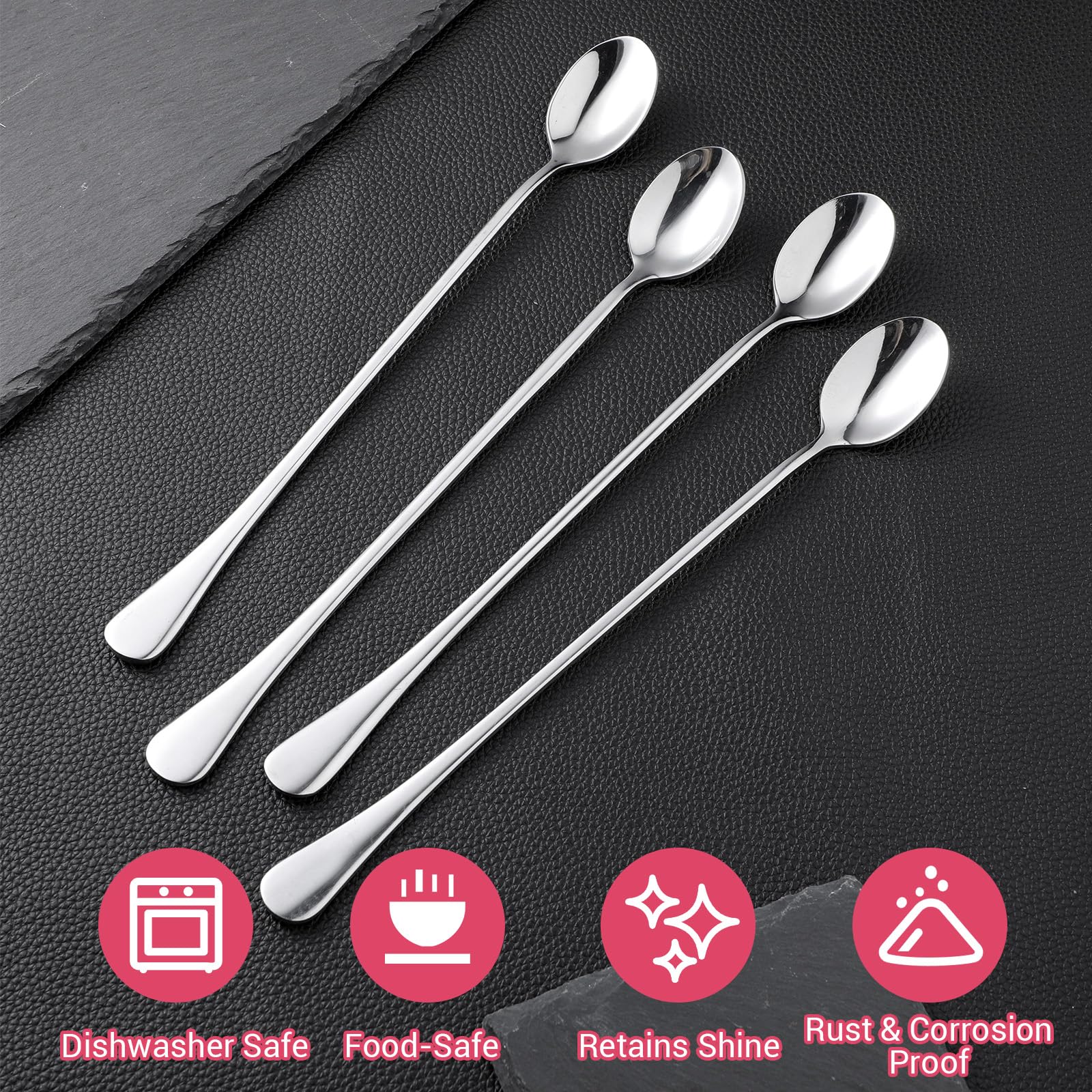 Ouligay 6pcs Long Handle Iced Tea Spoons, 9 Inch Stainless Steel Long Coffee Spoons, Long Cocktail Stirring Spoons, Long Teaspoons Ice Cream Spoon for Stirring Iced Tea Coffee Bar Accessories