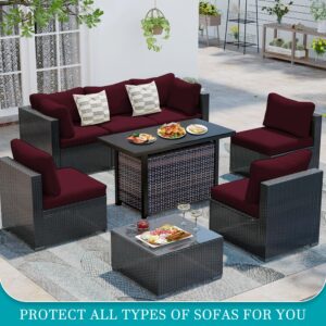 14 Pcs Stretch Patio Cushion Covers Outdoor Cushion Covers,for Outdoor Couch Cushion Covers Replacement,Outdoor Sofa Covers Patio Slipcovers Couch Cover,Washable Furniture Cover (Wine Red,Cover Only)