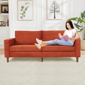 Setawix 82.6 Inch Oversized Loveseat Sofa, Corduroy Upholstered Sleeper Sofa Comfy Modular Couch with Wood Legs, Modern Deep Seat Sectional Couches for Living Room Bedroom Apartment, Orange