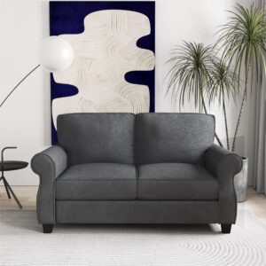 Yattem 56” Loveseat Sofa Couch: Modern Small Dark Gray Velvet Loveseat Sofa Couch - Small Space Saving Modern Upholstered 2 Seater Love Seat Sofa Couch for Living Room Bedroom Apartment Small Space