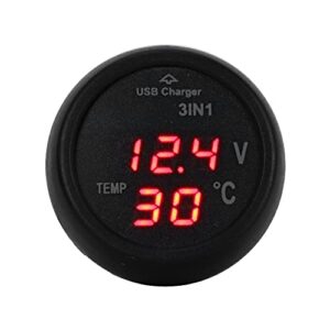 3 in1 USB Car Voltmeter Adapter,12V-24V Car USB Port Charger Digital LED Display Voltmeter Thermometer Auto Gauge Battery Voltage Tester Temperature Monitor Meter