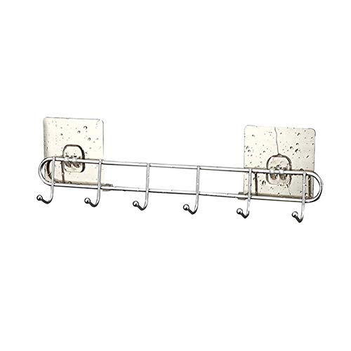 Modernnimalist Shelf,Stainless Steel Wall Monted Hanger 6 Hook Non-Drill Rack for Kitchen Bathroom