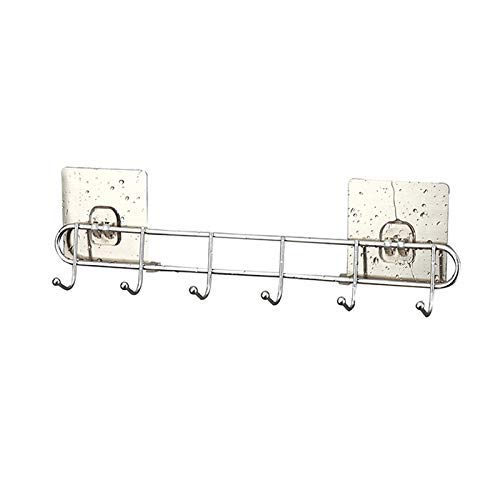 Modernnimalist Shelf,Stainless Steel Wall Monted Hanger 6 Hook Non-Drill Rack for Kitchen Bathroom