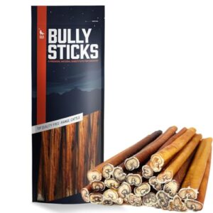 wild wolf 12-inch angus bully sticks (8 ounces) healthy, all-natural, long-lasting dog chew bones - natural scent dogs love - mixed thickness