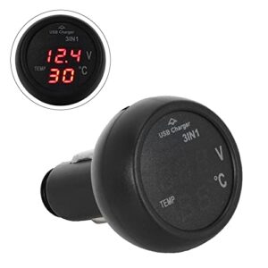 3 in1 USB Car Voltmeter Adapter,12V-24V Car USB Port Charger Digital LED Display Voltmeter Thermometer Auto Gauge Battery Voltage Tester Temperature Monitor Meter