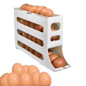 4 Tiers Egg Holder for Fridge, Automatic Scrolling Egg Rack Holder, Eggs Dispenser Auto Rolling, Large Capacity Eggs Organizer Storage 30 Egg for Fridge, Kitchen. (transparent)