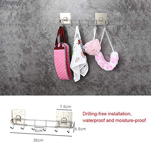 Modernnimalist Shelf,Stainless Steel Wall Monted Hanger 6 Hook Non-Drill Rack for Kitchen Bathroom