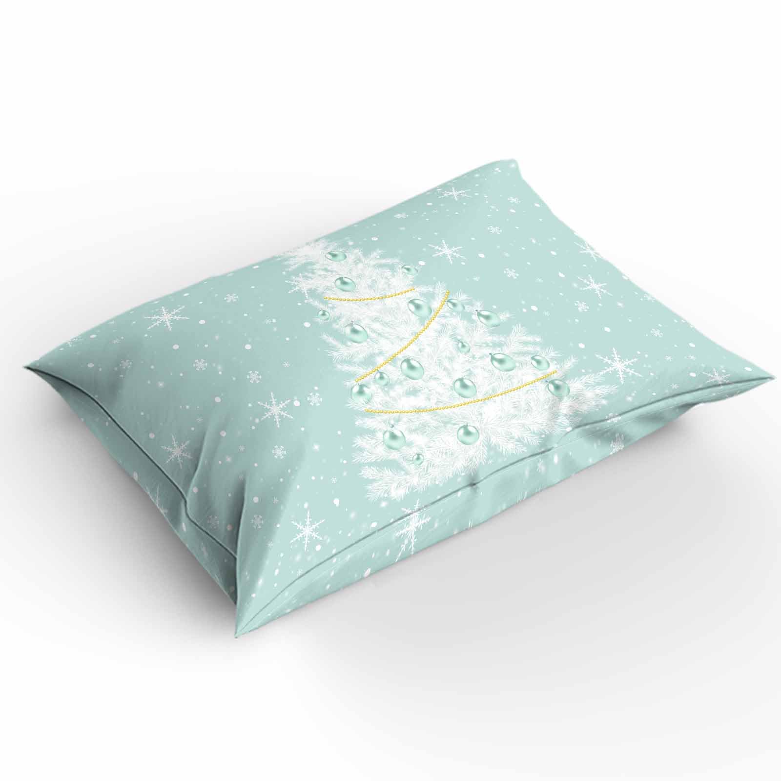 ZOE GARDEN Aqua Christmas Tree Duvet Cover Queen Size Bedding Set, 3 Pieces Washed Patterned Textured Bed Comforter/Quilt Cover with Matching White Snowflakes Xmas Holiday Pillowcases for All Seasons