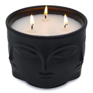 20 oz black buddha head aromatherapy candle, lavender scent, 3-wick soy wax candle for relaxation and meditation, decorative candle for home décor, stress relief candle