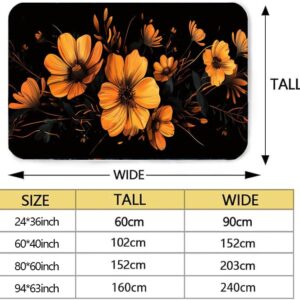 Floral Rug for Living Room, Rectangular Rug with Yellow Stylish Flowers on Black Background, Non-Slip Rug for Modern Home Living Room, Bedroom, Hallway, Office, Dining Room, entryway 24x36inch