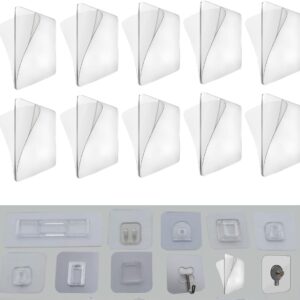 10Pcs Transparent Wall Mounted Replacement Sticky Pads for Kitchen Bathroom Shower Caddy Organizer Rack Holder Nail Free Adhesive Hooks Shower Accessories Shower Caddies (Double-Sided Sticker)