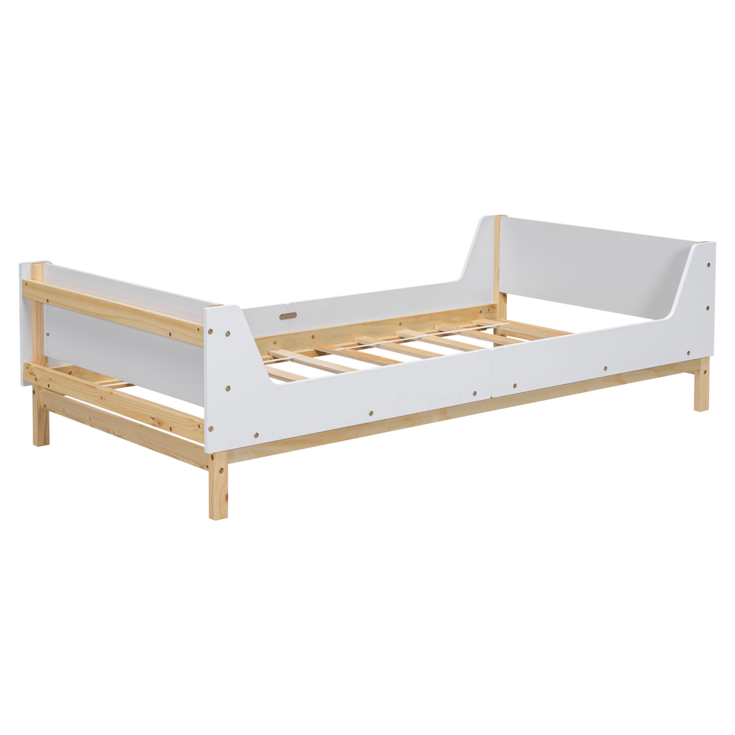 Kids Twin Size Bed Frame with Storage Bookcase, Wood Twin Bed Frames for Kids, Twin Bed Frame with Headboard and Footboard for Boys Girls, No Box Spring Needed,White