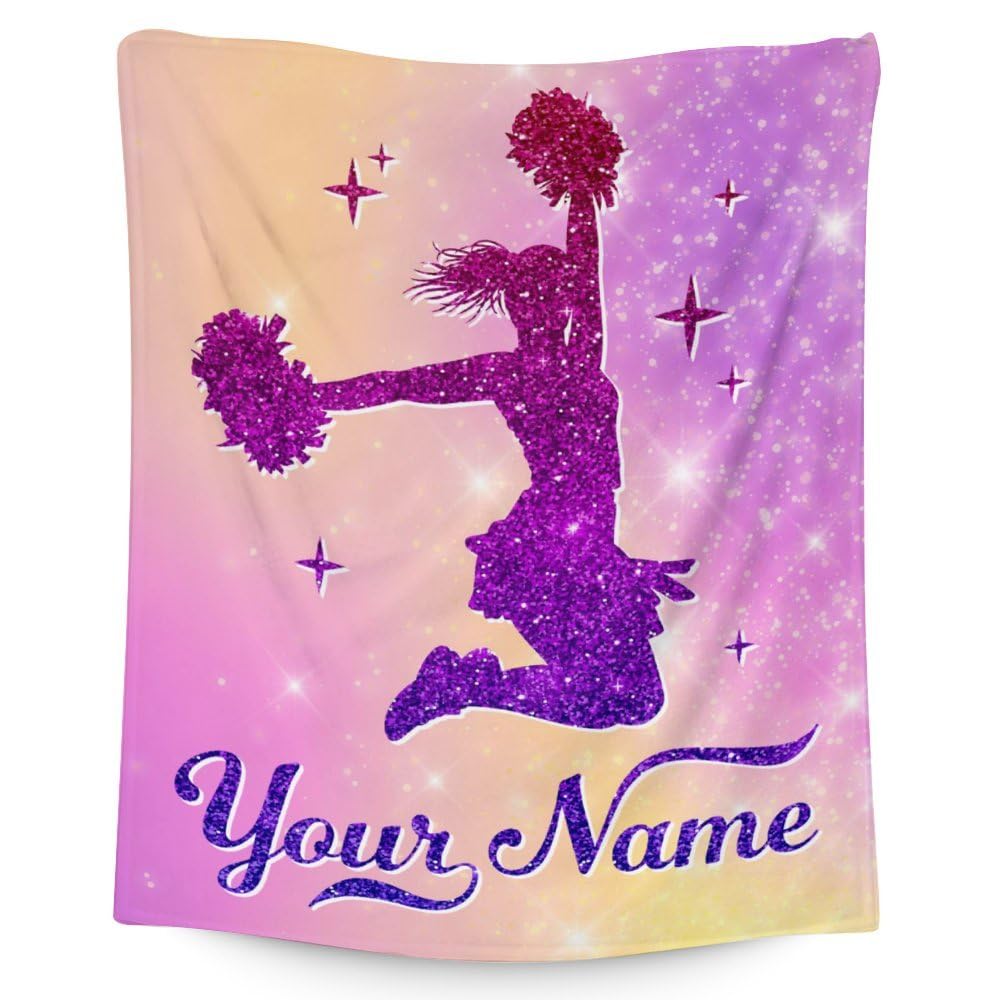 Custom Cheer Blanket Gifts for Girls- 40x50 Inches Cute Throw Blanket for Babies Kids Teens- Personalized Aesthetic Pink Soft Nap Blankets for Couch Sofa Bed